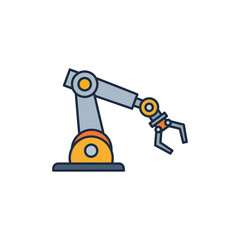 Robotic arm with claw attachment illustration in gray yellow and blue colors.