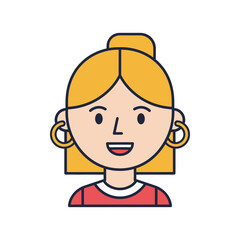 Obraz premium Cartoon woman with blonde hair in a bun wearing earrings and a red shirt.