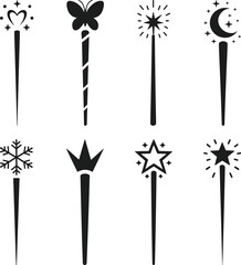 Magic Wand Silhouettes Set – Fantasy Vectors for Halloween and Enchanted Designs