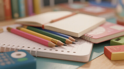 Soft Focus Colored Pencil and Notebook Still Life Composition Arrangement