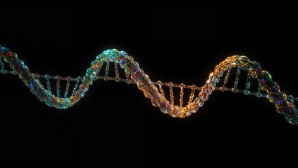 Vibrant DNA double helix structure on a dark backdrop