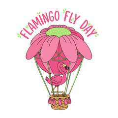 Handdrawn Detailed Flamingo in Flower Hot Air Balloon Illustration Clipart