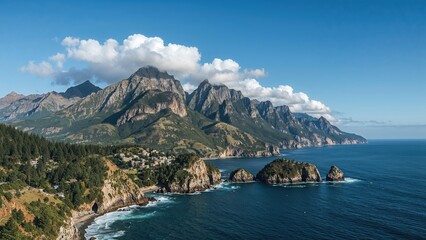 Beachside Scene with Stunning Mountain Silhouettes