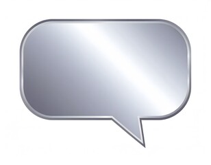 Fototapeta premium A 3D metallic silver speech bubble icon for communication concepts. Reflective chrome talk box illustration isolated on white background.
