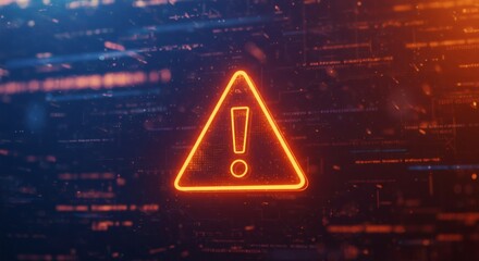 Digital Warning Glowing alert sign in cyberspace with abstract data stream.
