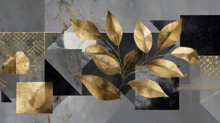 gold leaves geometric grey art