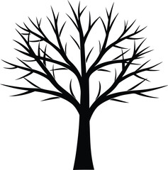 Obraz premium Bare Tree Silhouette Illustration on White Background Depicting Winter or Autumn Season Symbolizing Nature and Minimalist Design for Graphic Projects