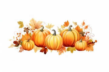 Pumpkins and autumn leaves vegetable plant food.