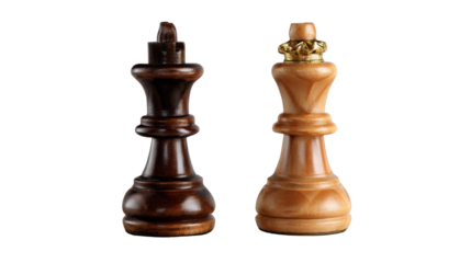 Chess Kings: Capturing the regal presence of chess king pieces, one dark and one light, embodying strategic mastery, intellect, and the art of tactical thinking. 