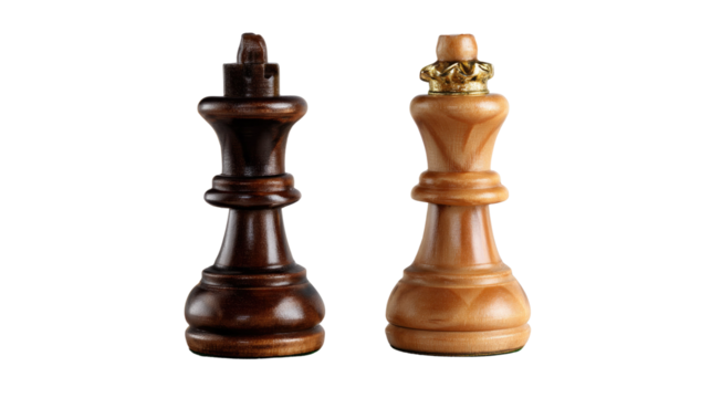 Chess Kings: Capturing the regal presence of chess king pieces, one dark and one light, embodying strategic mastery, intellect, and the art of tactical thinking. 