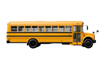Yellow School Bus: A bright yellow school bus, symbolizing education, transportation and a classic mode of transit, standing still, awaiting the students.