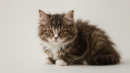 Obraz premium Portrait of a sweet home kitten relaxing on a white background