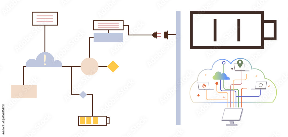 Aufkleber abstract workflow showing cloud computing, data transfer, energy management, battery charging layout