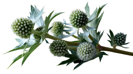 Floral Orb Elegance: The spiky globe-shaped blossoms of the blue eryngo plant, arranged artfully, create a calming and eye-catching display, offering a refreshing perspective on nature's artistry.
