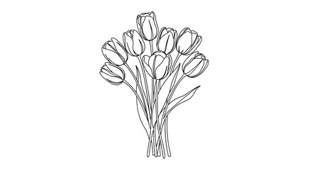 A bouquet of tulips drawn in a simple, minimalist line art style against a white background.