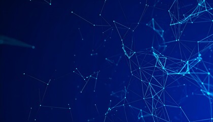 Abstract blue technology background with a digital plexus network. Futuristic concept of global connection and data communication.