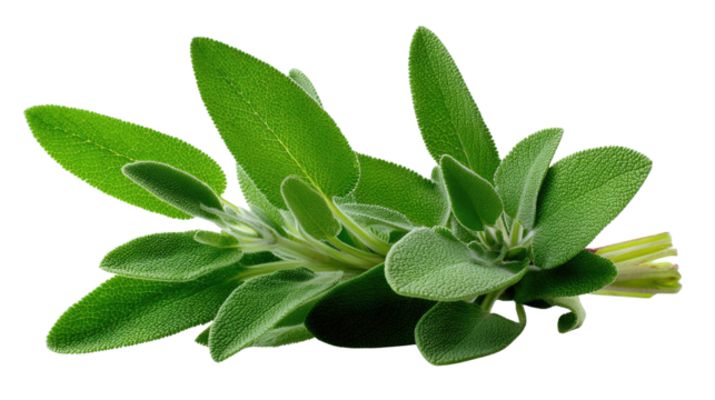 Fresh Sage Herb Close-Up: A bunch of vibrant green sage leaves, artfully arranged against a natural backdrop, radiates freshness and culinary promise.