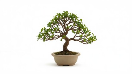 Obraz premium Miniature green tree in a container on a plain white backdrop