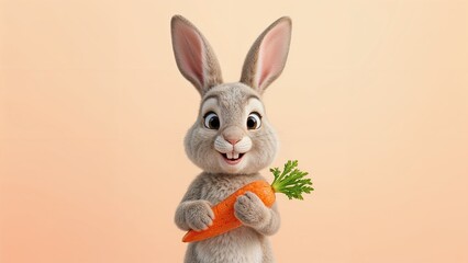 Obraz premium Illustrated rabbit with a carrot in hand