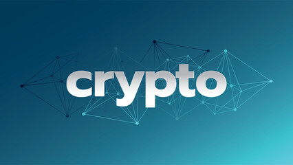 Crypto currency. Blockchain technology. Virtual money for business, finance, digital global trade, payment, exchange. Vector network pattern. Blue gradient background
