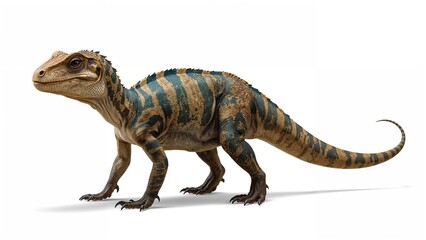 Fototapeta premium Chlamydosaurus reptile shown alone with an angry demeanor on white