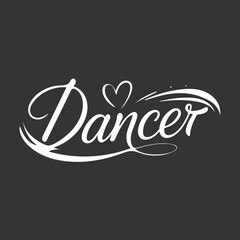 Elegant white dancer script with heart on black background