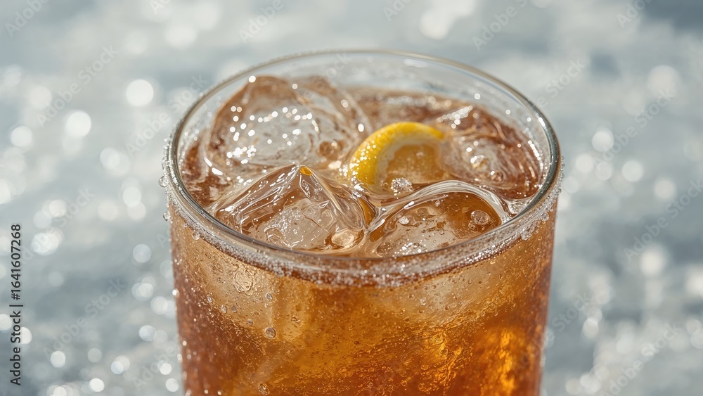 Poster macro image of ice cubes in a drinking glass for background