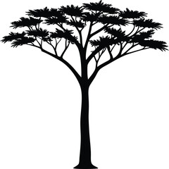 Obraz premium Elegant Silhouette of a Deciduous Tree Isolated on White Background Perfect for Design Elements and Illustrations in Nature and Botanical Themes