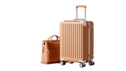 Ready for Departure: A beautifully designed trolley suitcase and leather bag ready to journey, depicting travel, adventure, and escape. A luggage and bag represent travel, leisure, and freedom