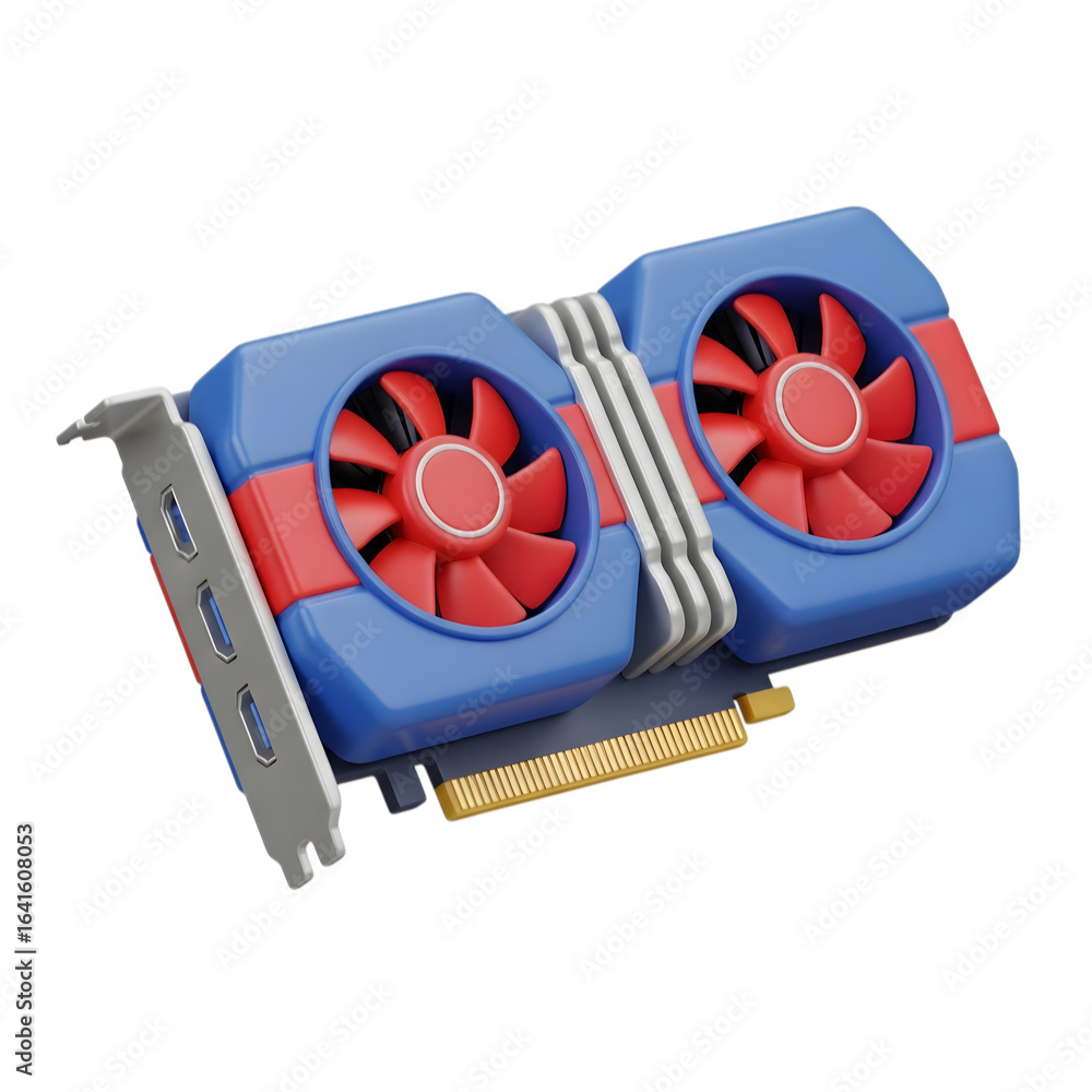 Fototapete 3d render of a computer graphics card with two fans, isolated on transparent background
