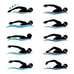 Obraz premium Dynamic swimmers showcase freestyle stroke action in water, perfect for sports or fitness themes.