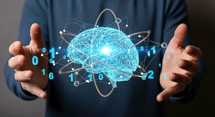 Artificial Intelligence Brain Visualization: Person Holding Digital Brain Model Representing Neural Networks and Future Technology