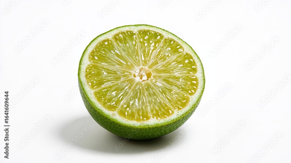 Poster bright lemon slice resting on white surface with shadow
