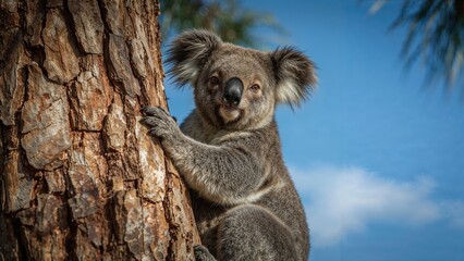 Koala making its way up a tree