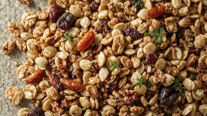 Macro shot of high-quality herbal muesli tailored for horse diets