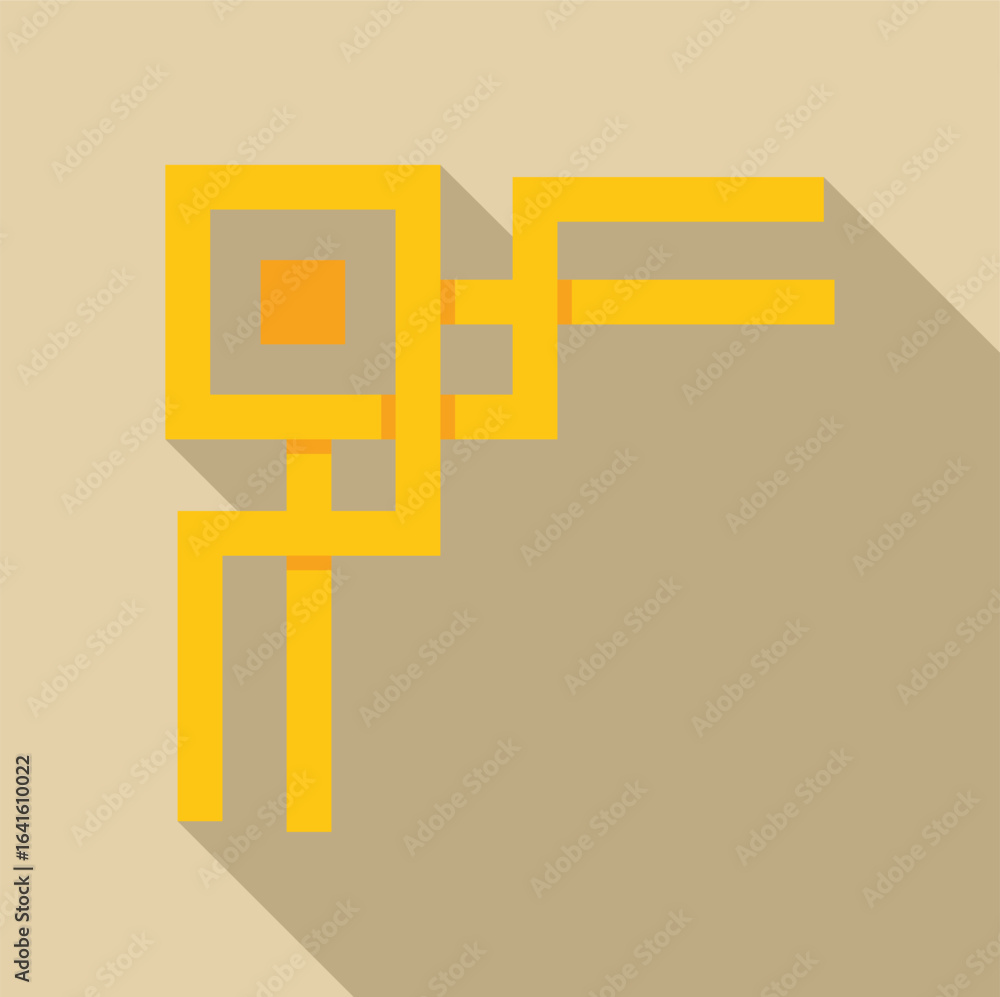 Aufkleber intricate yellow geometric design casting a long shadow on a beige backdrop, creating a visually str