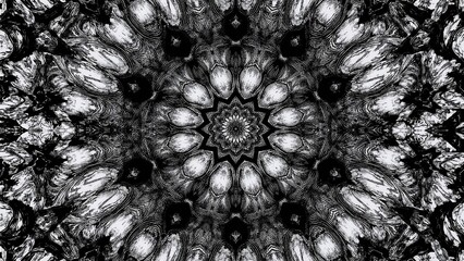 Monochrome geometric kaleidoscopic design for fabric and art