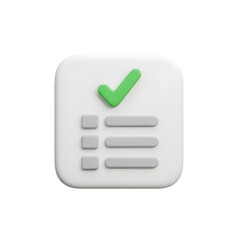 3d checklist with a green checkmark, isolated on transparent background