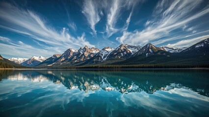 Naklejka premium Travel destination showcasing mountains, water, and cosmic night sky