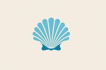 Light-blue scallop shell logo on a light beige background