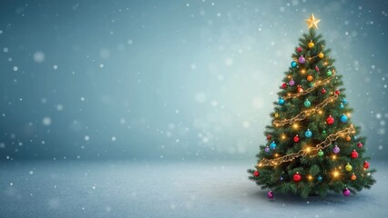 Obraz premium Winter design with decorated evergreen tree and glowing lights