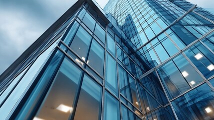 Modern Urban Architecture Featuring a Skyscraper with Glass Facades and Sleek Design Elements