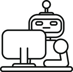 Chatbot working remotely from home office with computer and mouse, artificial intelligence and automation concept