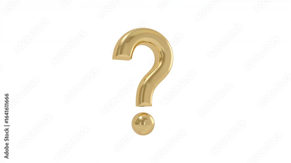 Poster 3d gold question mark representing problem solving and ideas for help and support icons on a white b