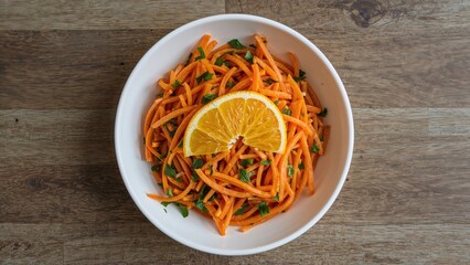 Nutritious takeaway meal of carrot and orange salad rich in antioxidants