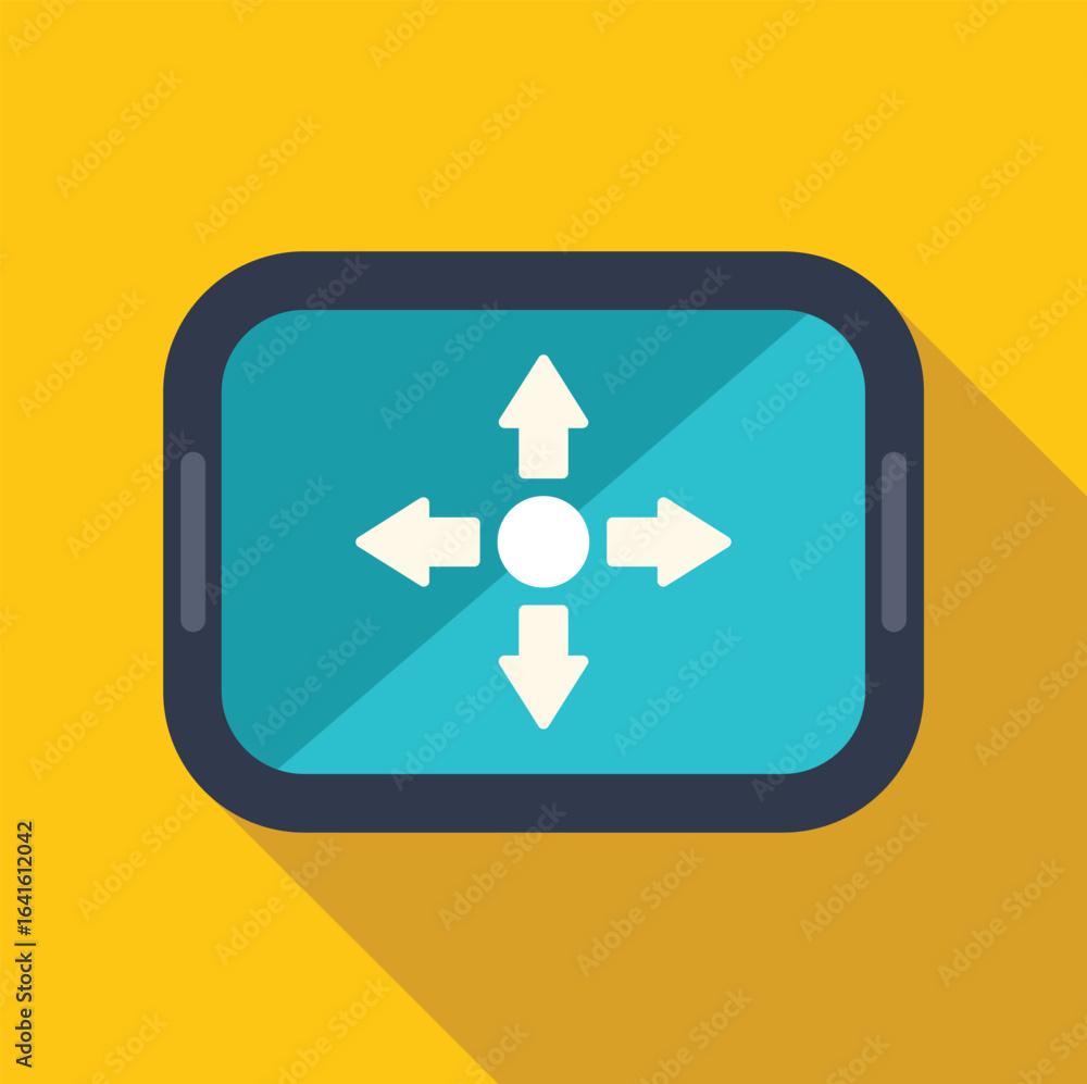 Poster mobile device displaying navigation arrows, indicating movement or direction selection