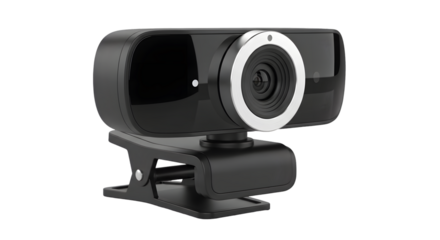 Black webcam computer accessory for digital video recording and streaming, isolated on transparent background