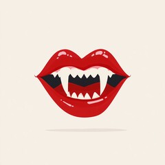 Sensual Vampire Lips with Fangs Halloween Illustration Gothic Art Red Lips Feline Teeth