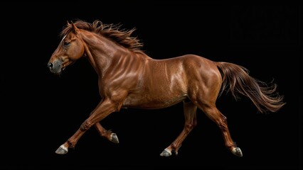 Obraz premium Attractive crimson stallion sprinting against a dark backdrop