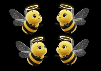 Cute Angel Bees with Glowing Halos